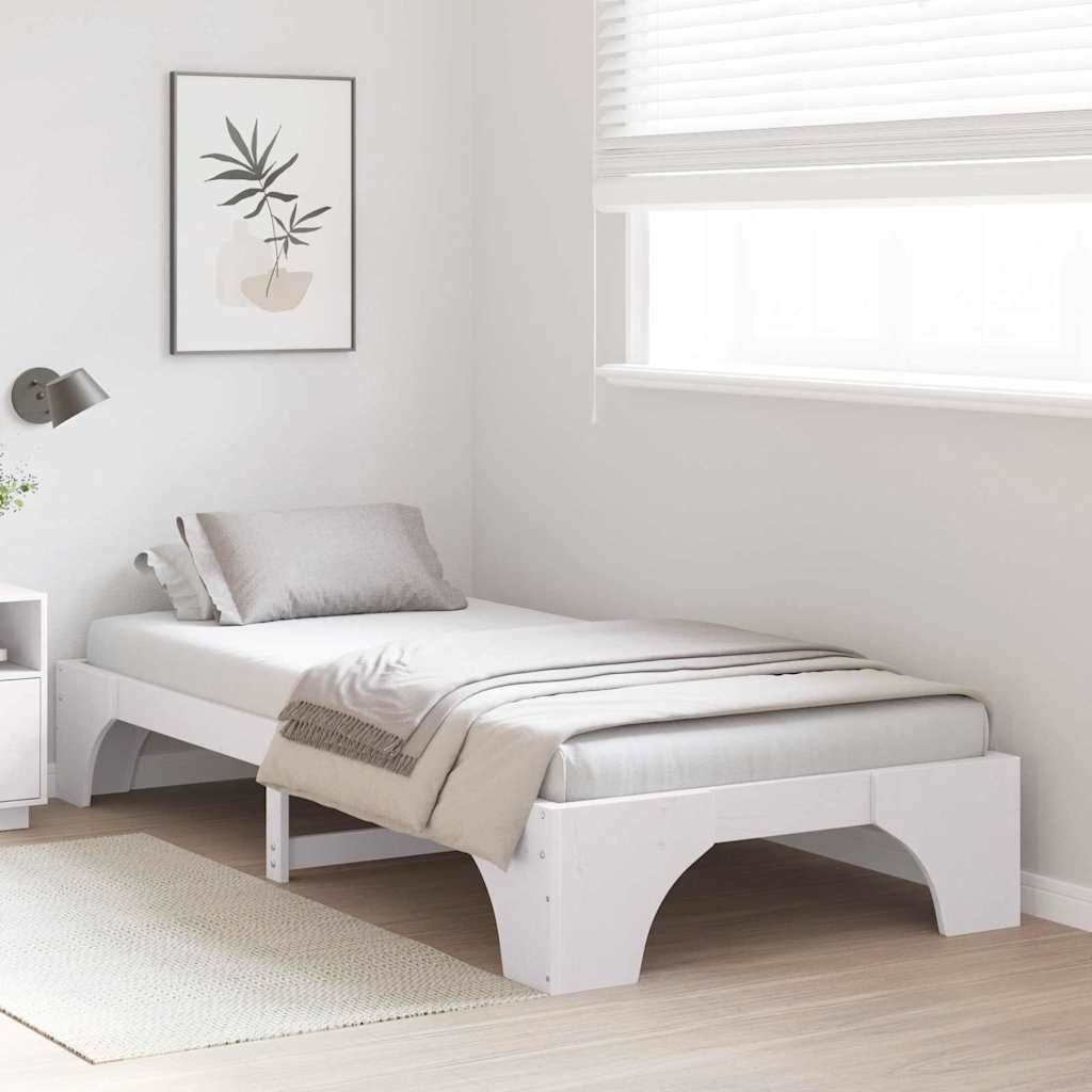 Bed Frame White 90 x 200 cm Solid Pine Wood