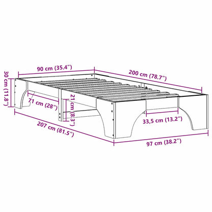 Bed Frame White 90 x 200 cm Solid Pine Wood