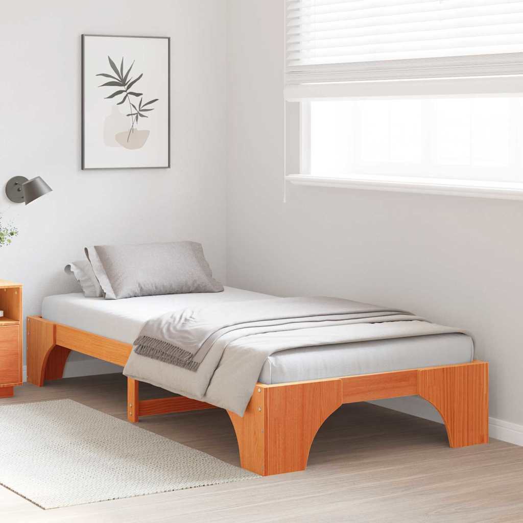 Bed Frame Wax Brown 90 x 200 cm Solid Pine Wood