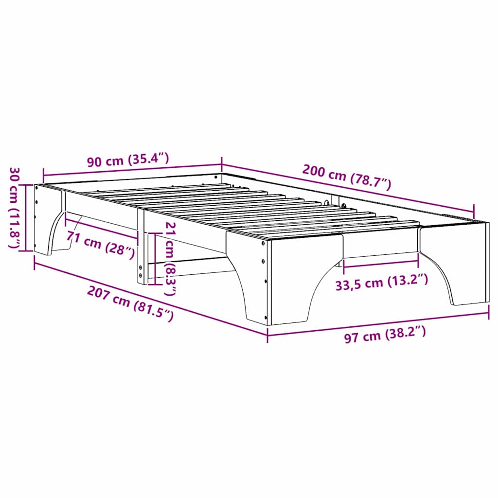 Bed Frame Wax Brown 90 x 200 cm Solid Pine Wood