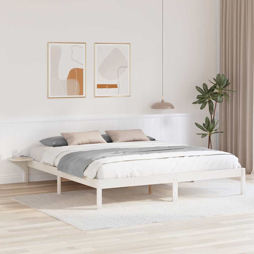 Bed Frame White 200 x 200 cm Solid Pine Wood