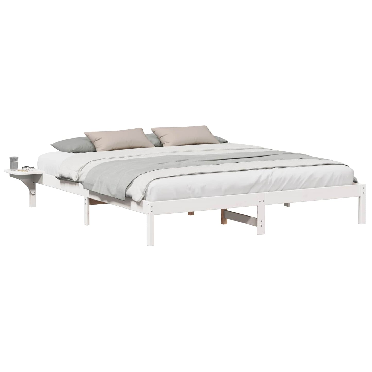 Bed Frame White 200 x 200 cm Solid Pine Wood