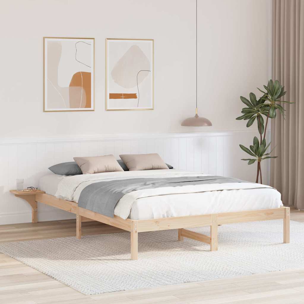 Bed Frame Natural 150 x 200 cm Solid Pine Wood