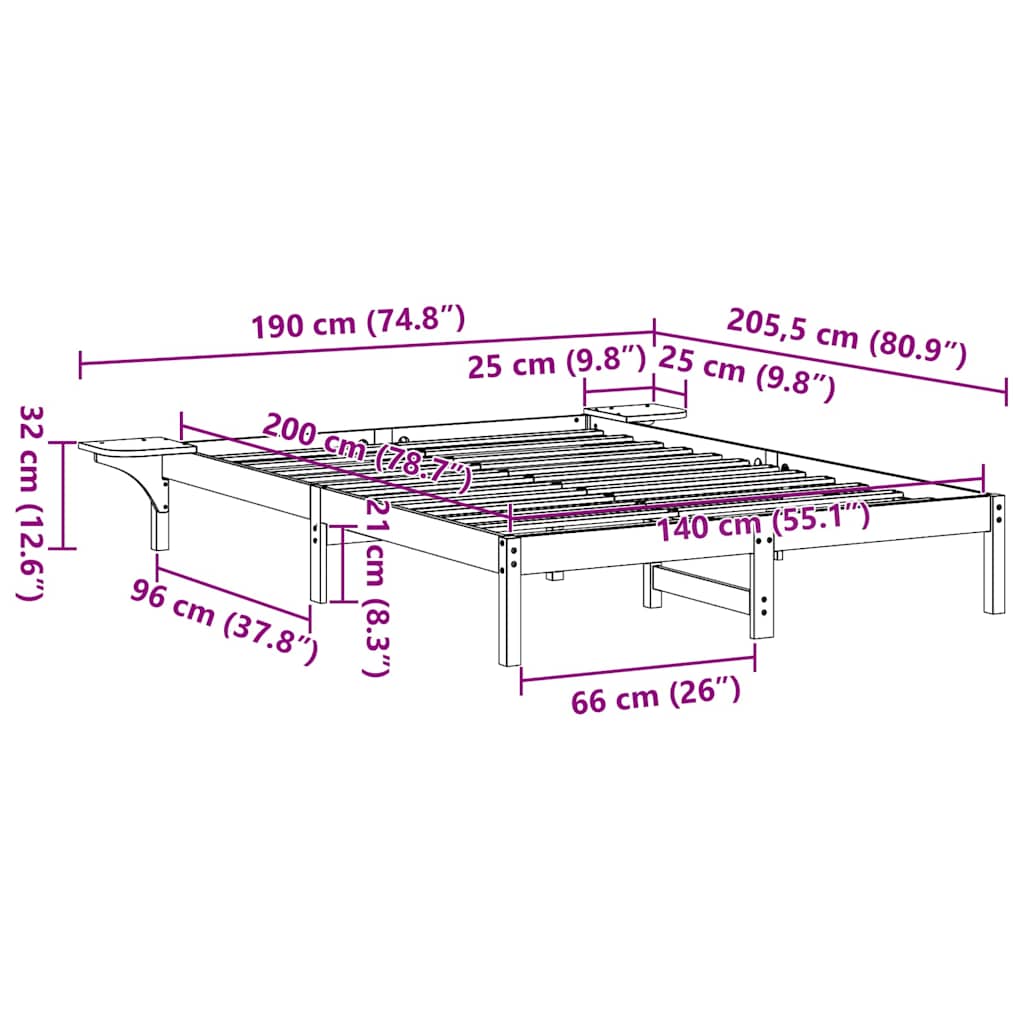 Bed Frame Wax Brown 140 x 200 cm Solid Pine Wood