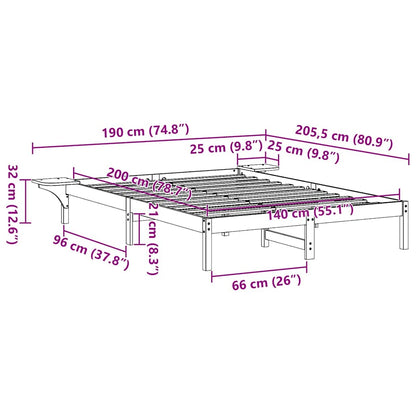 Bed Frame Wax Brown 140 x 200 cm Solid Pine Wood