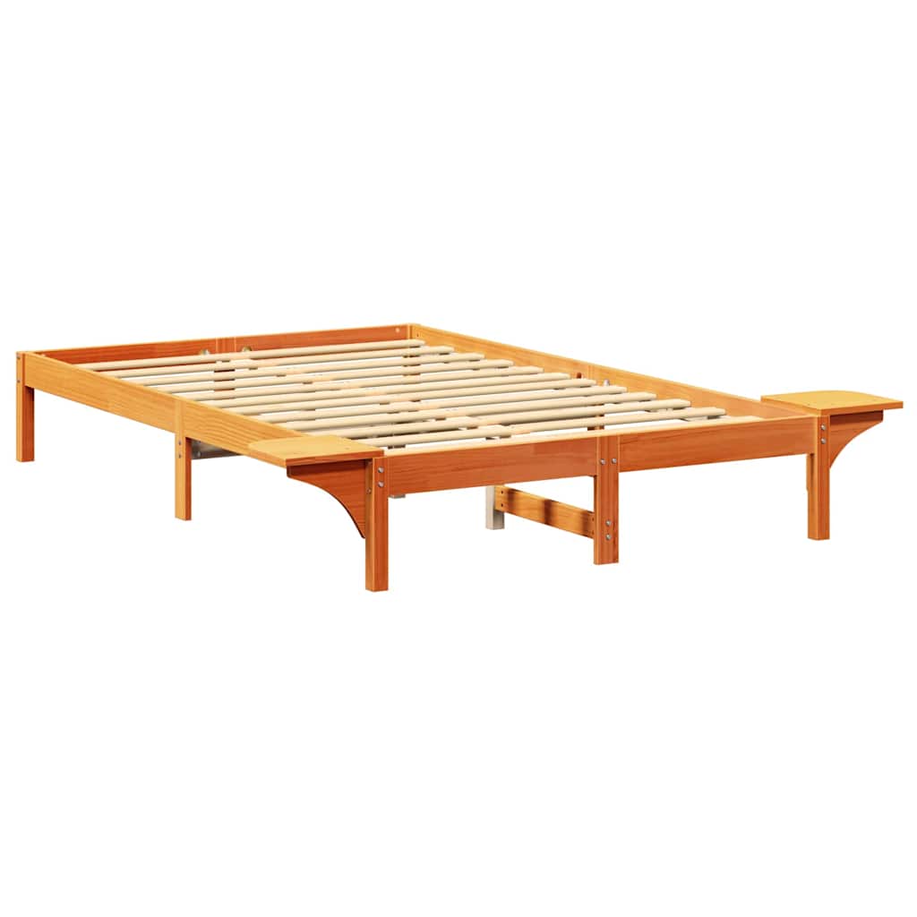 Bed Frame Wax Brown 135 x 190 cm Solid Pine Wood