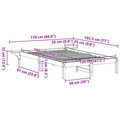 Bed Frame White 120 x 190 cm Solid Pine Wood