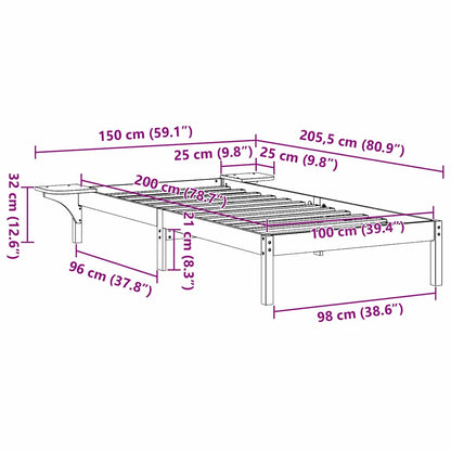 Bed Frame Natural 100 x 200 cm Solid Pine Wood
