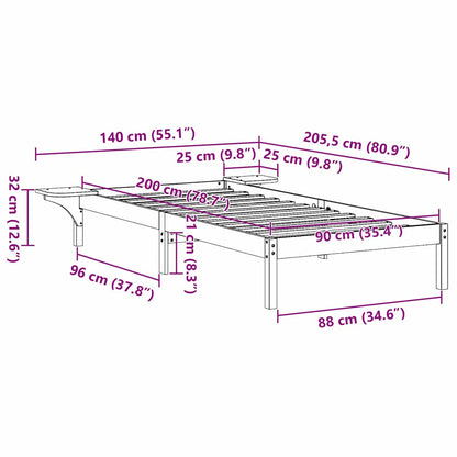 Bed Frame Wax Brown 90 x 200 cm Solid Pine Wood