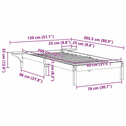 Bed Frame Natural 80 x 200 cm Solid Pine Wood