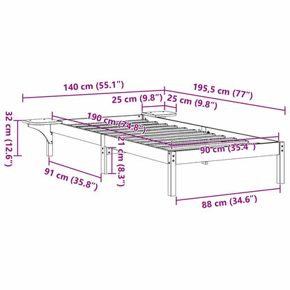 Bed Frame White 90 x 190 cm Solid Pine Wood