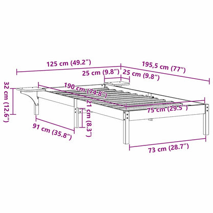 Bed Frame Wax Brown 75 x 190 cm Solid Pine Wood