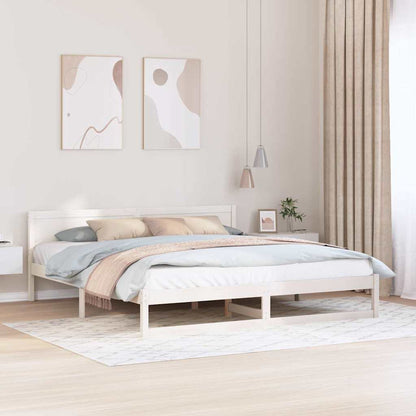Bed Frame with Headboard White 200 x 200 cm Solid Pine Wood