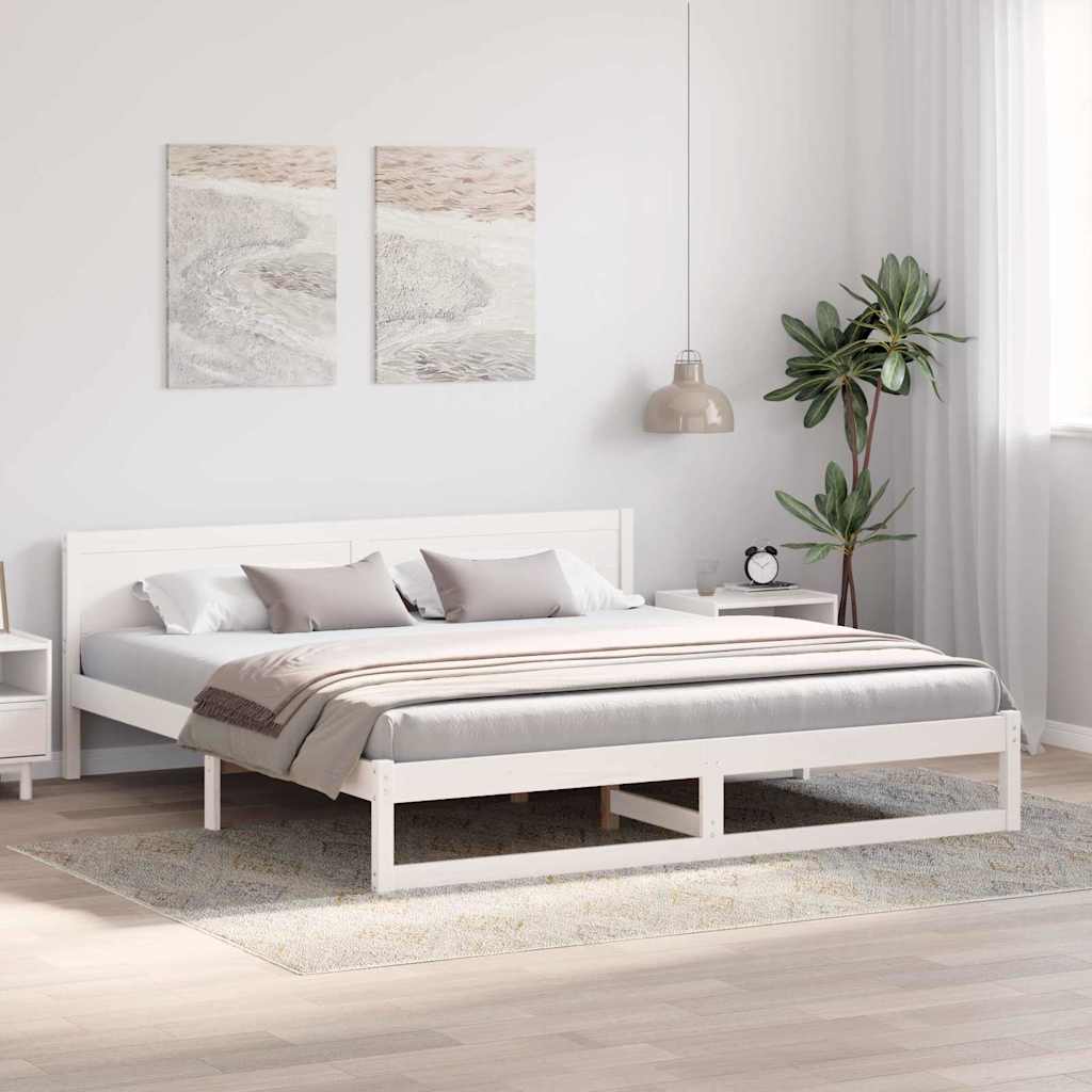 Bed Frame with Headboard White 200 x 200 cm Solid Pine Wood