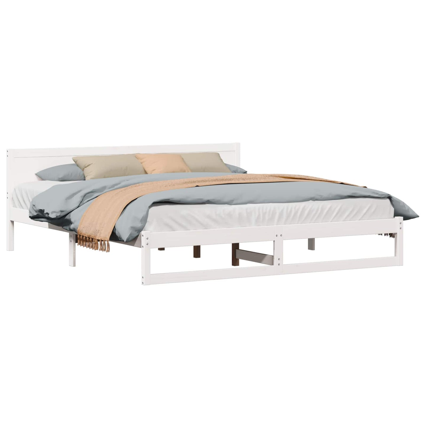 Bed Frame with Headboard White 200 x 200 cm Solid Pine Wood