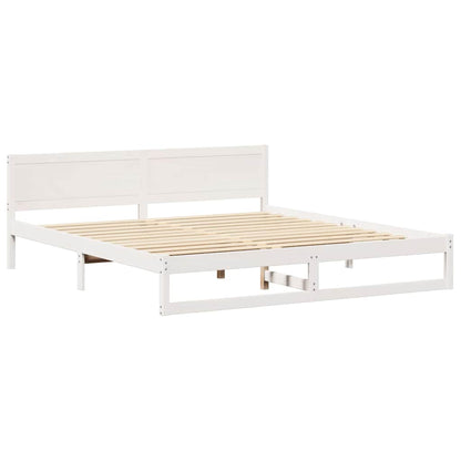 Bed Frame with Headboard White 200 x 200 cm Solid Pine Wood
