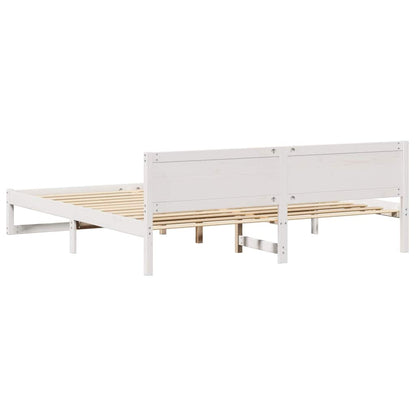 Bed Frame with Headboard White 200 x 200 cm Solid Pine Wood