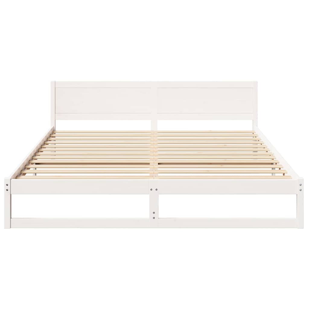 Bed Frame with Headboard White 200 x 200 cm Solid Pine Wood