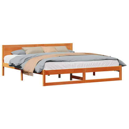 Bed Frame with Headboard Wax Brown 200 x 200 cm Solid Pine Wood