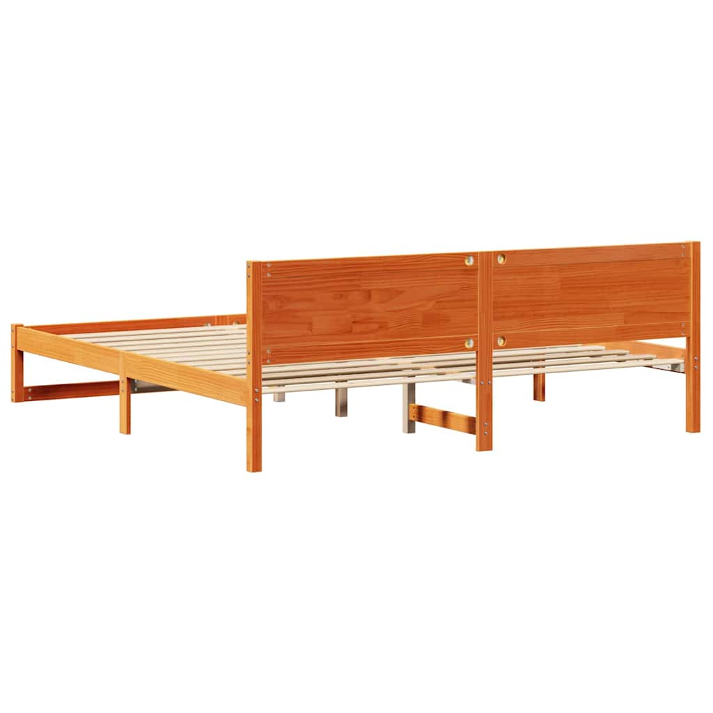 Bed Frame with Headboard Wax Brown 200 x 200 cm Solid Pine Wood