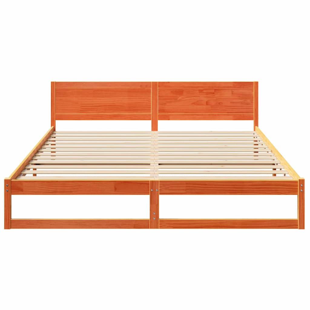 Bed Frame with Headboard Wax Brown 200 x 200 cm Solid Pine Wood