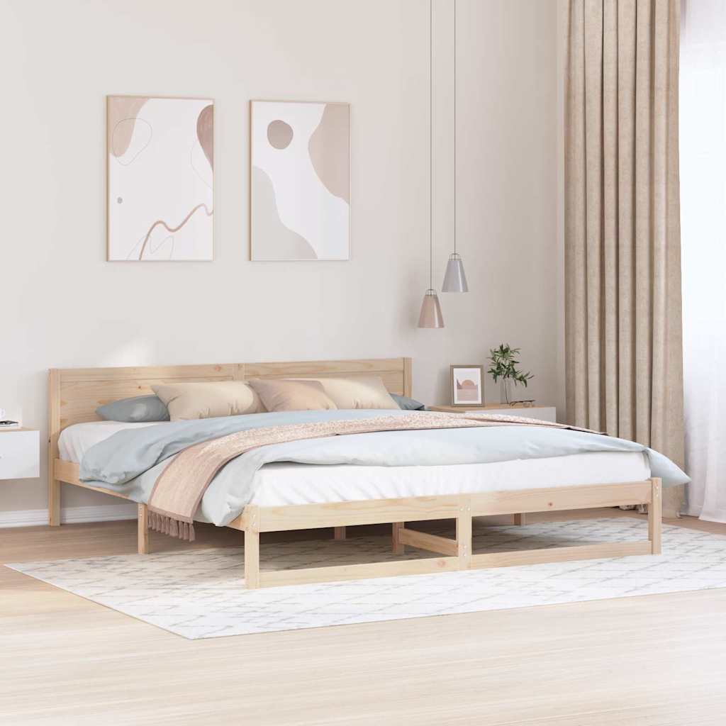 Bed Frame with Headboard Natural 180 x 200 cm Solid Pine Wood