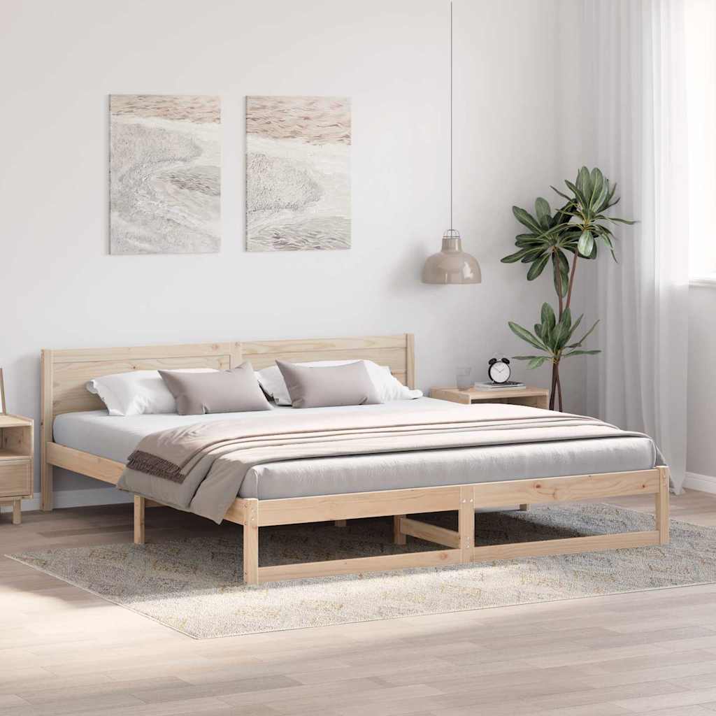 Bed Frame with Headboard Natural 180 x 200 cm Solid Pine Wood