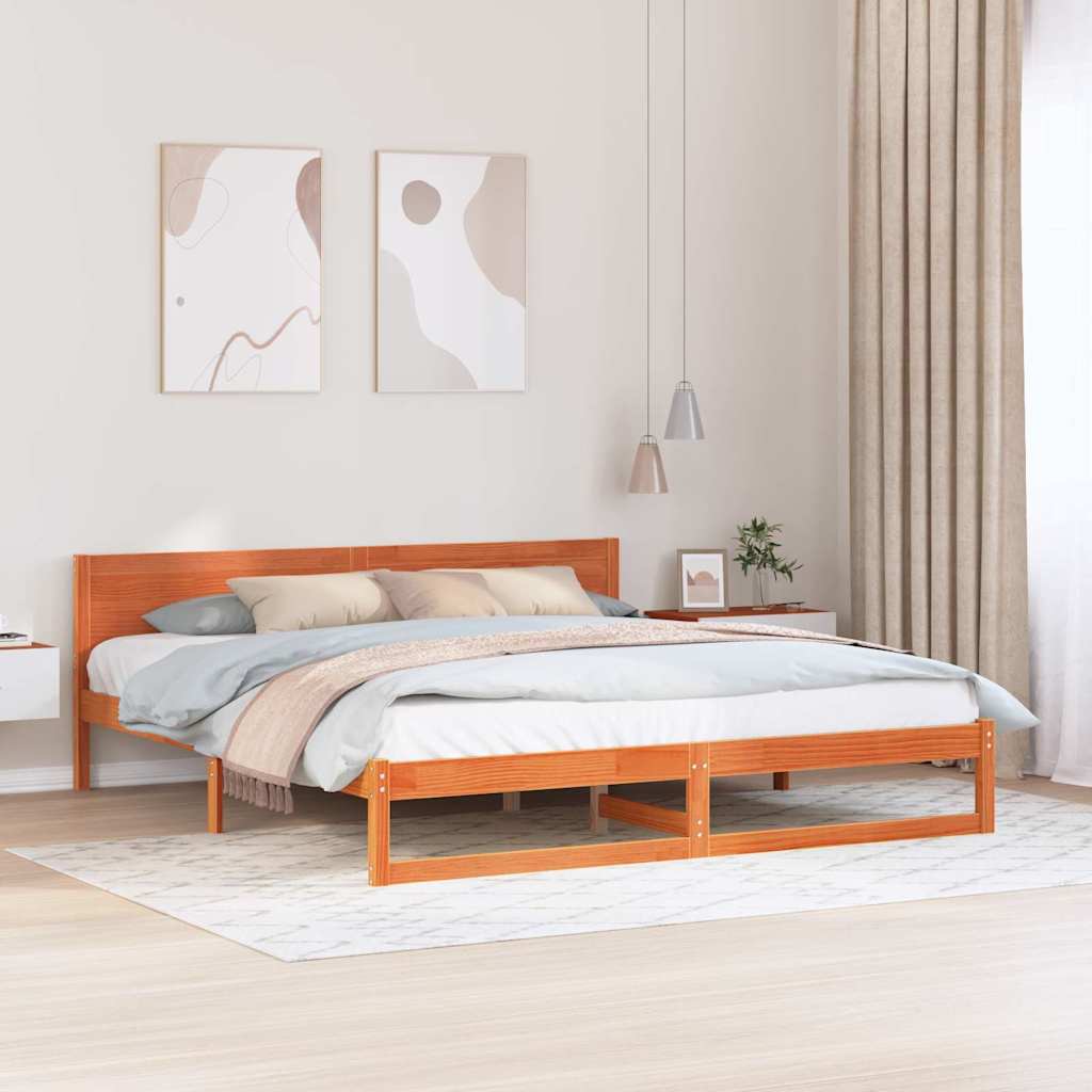 Bed Frame with Headboard Wax Brown 180 x 200 cm Solid Pine Wood