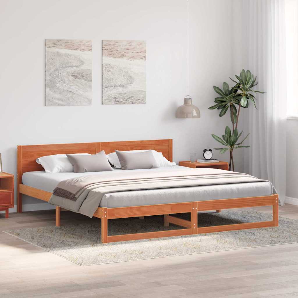 Bed Frame with Headboard Wax Brown 180 x 200 cm Solid Pine Wood