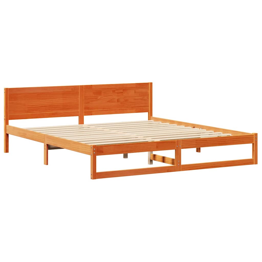 Bed Frame with Headboard Wax Brown 180 x 200 cm Solid Pine Wood
