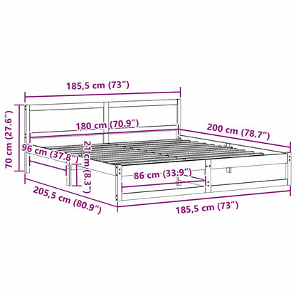 Bed Frame with Headboard Wax Brown 180 x 200 cm Solid Pine Wood