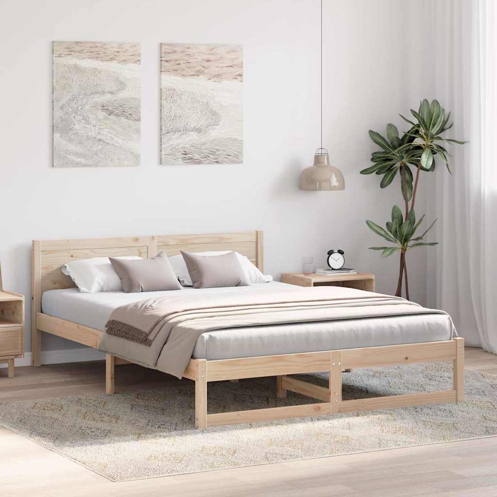 Bed Frame with Headboard Natural 160 x 200 cm Solid Pine Wood