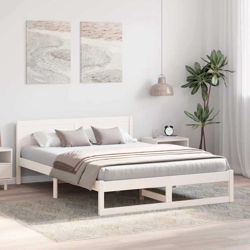 Bed Frame with Headboard White 160 x 200 cm Solid Pine Wood