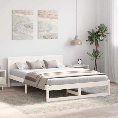 Bed Frame with Headboard White 160 x 200 cm Solid Pine Wood