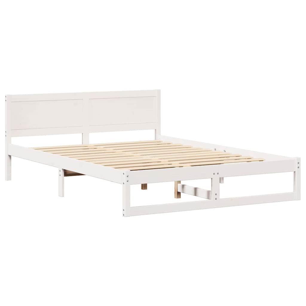 Bed Frame with Headboard White 160 x 200 cm Solid Pine Wood