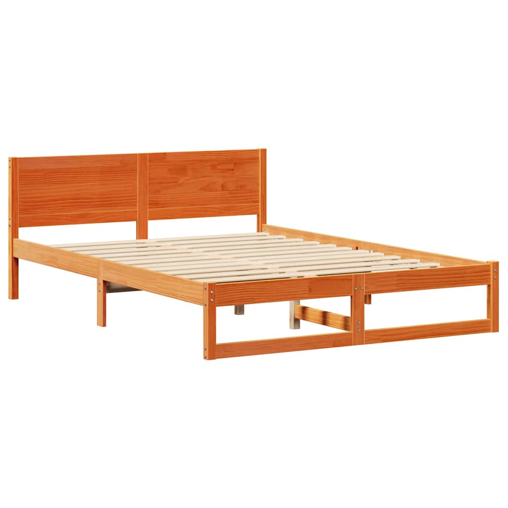 Bed Frame with Headboard Wax Brown 160 x 200 cm Solid Pine Wood
