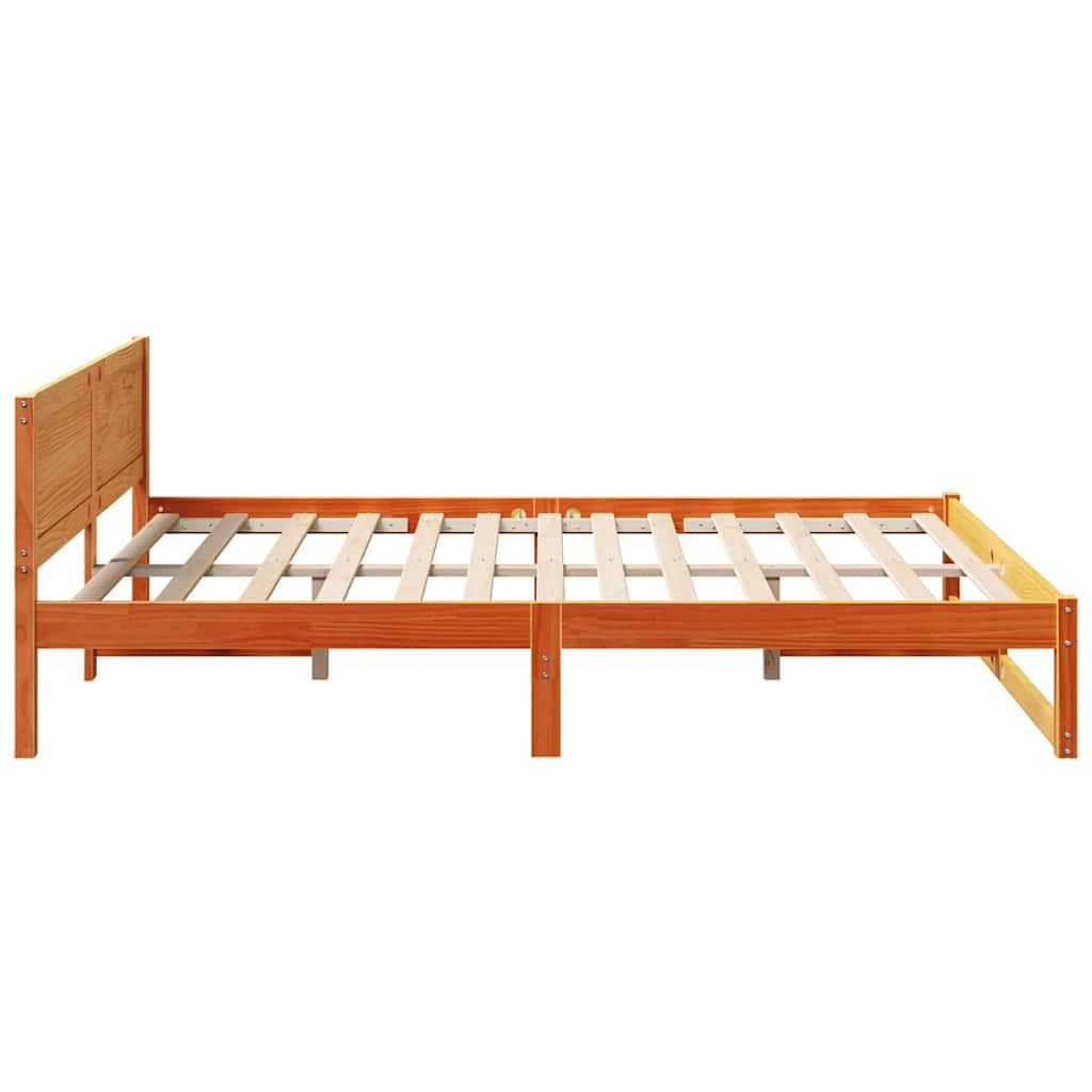 Bed Frame with Headboard Wax Brown 160 x 200 cm Solid Pine Wood
