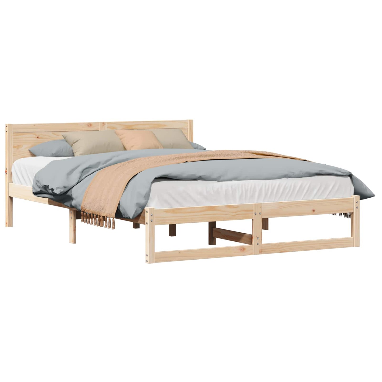 Bed Frame with Headboard Natural 150 x 200 cm Solid Pine Wood