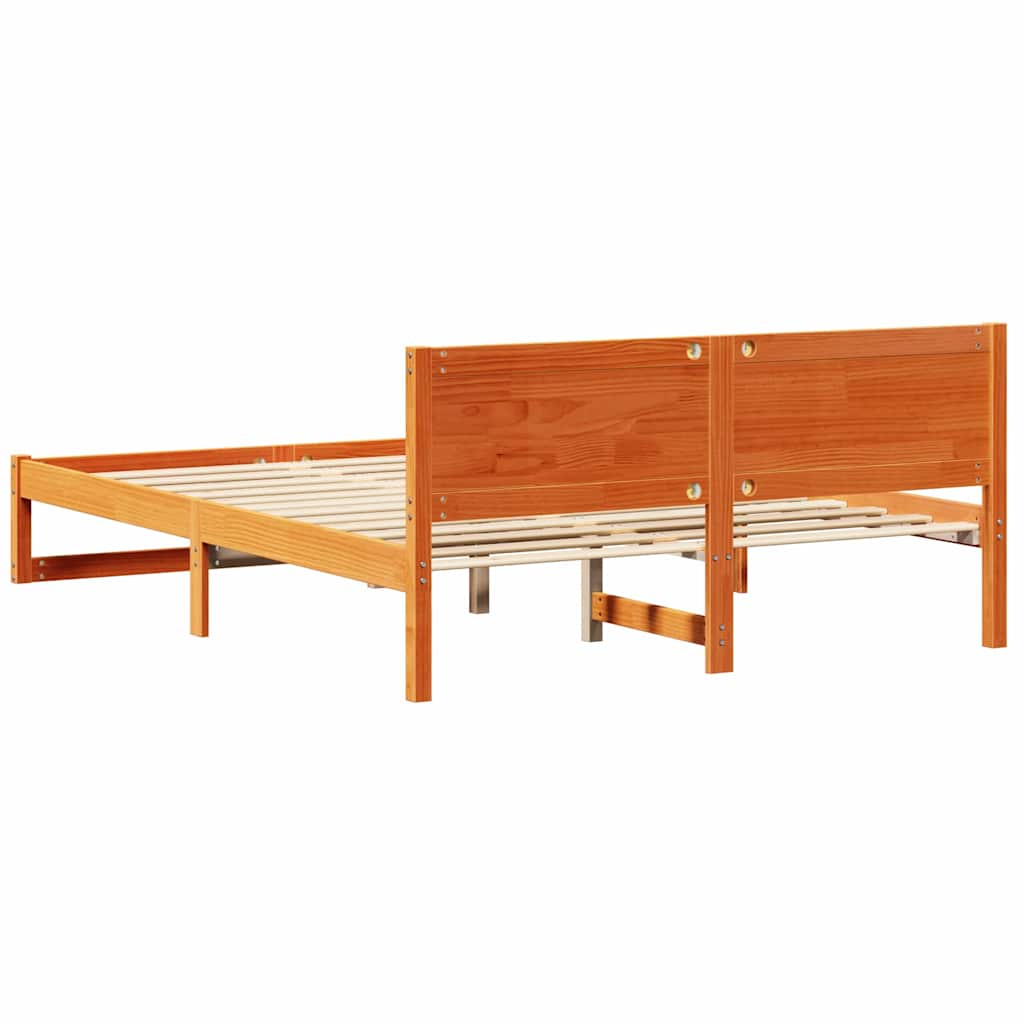 Bed Frame with Headboard Wax Brown 150 x 200 cm Solid Pine Wood