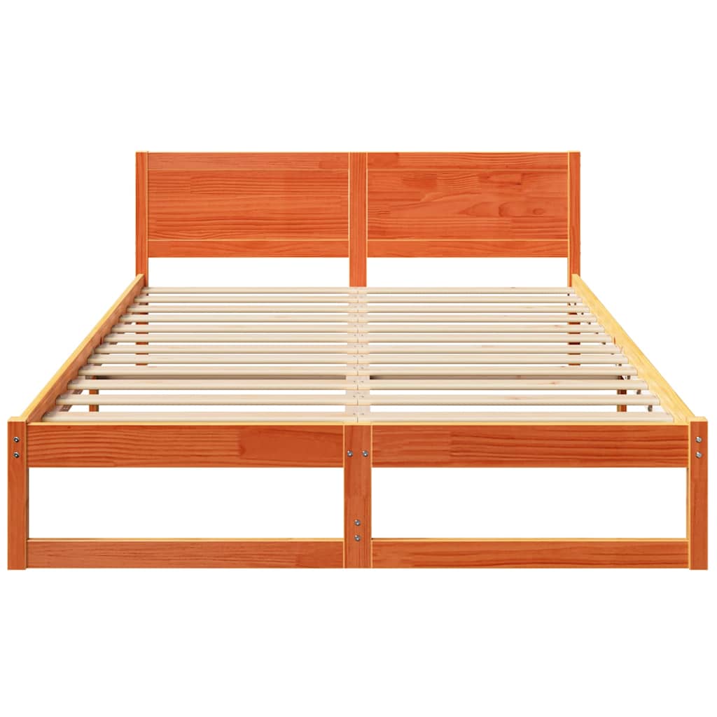Bed Frame with Headboard Wax Brown 150 x 200 cm Solid Pine Wood
