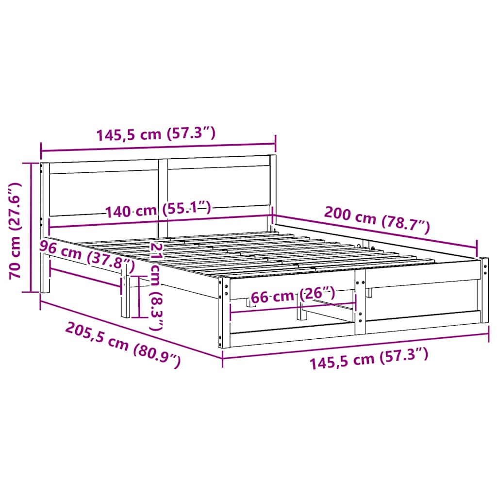 Bed Frame with Headboard Natural 140 x 200 cm Solid Pine Wood
