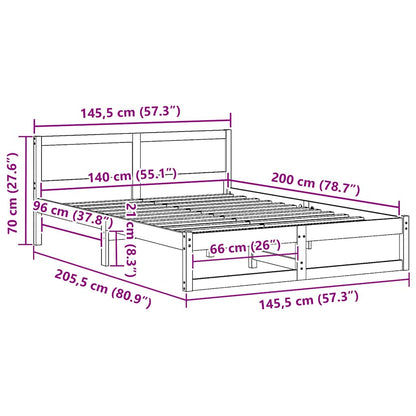 Bed Frame with Headboard Natural 140 x 200 cm Solid Pine Wood