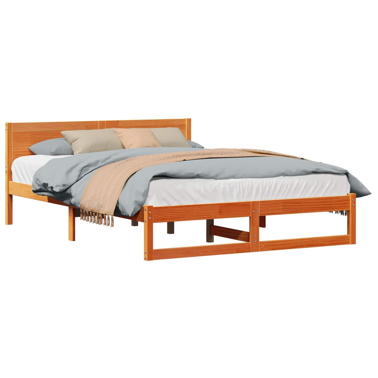 Bed Frame with Headboard Wax Brown 140 x 200 cm Solid Pine Wood