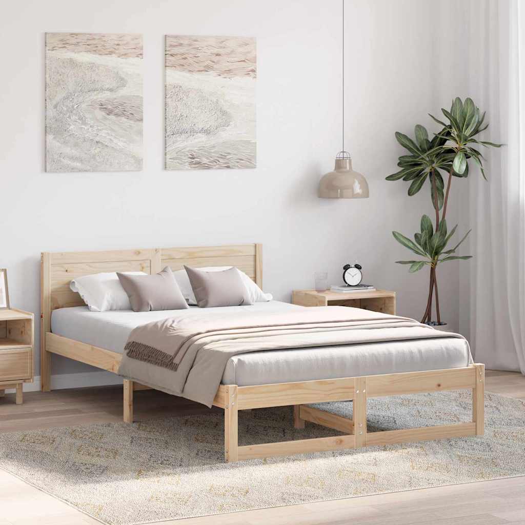 Bed Frame with Headboard Natural 140 x 190 cm Solid Pine Wood