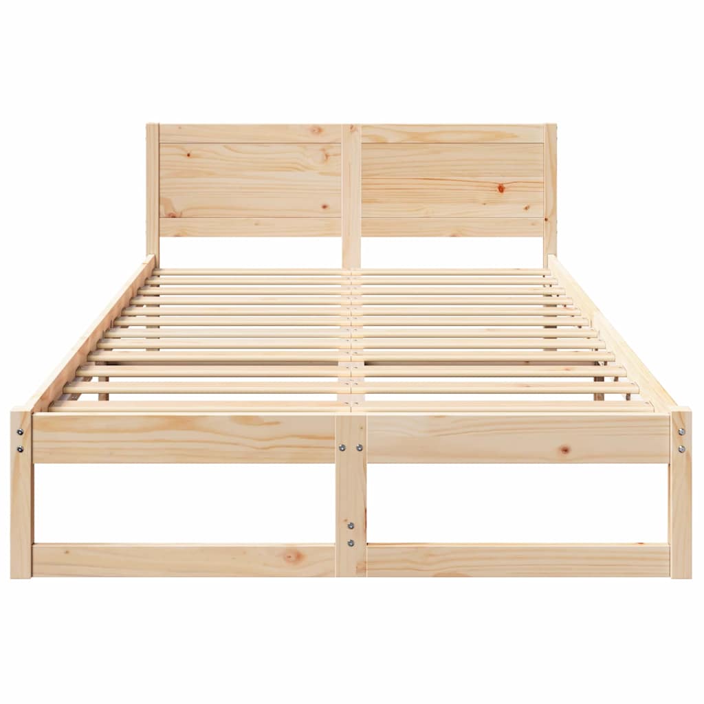 Bed Frame with Headboard Natural 140 x 190 cm Solid Pine Wood