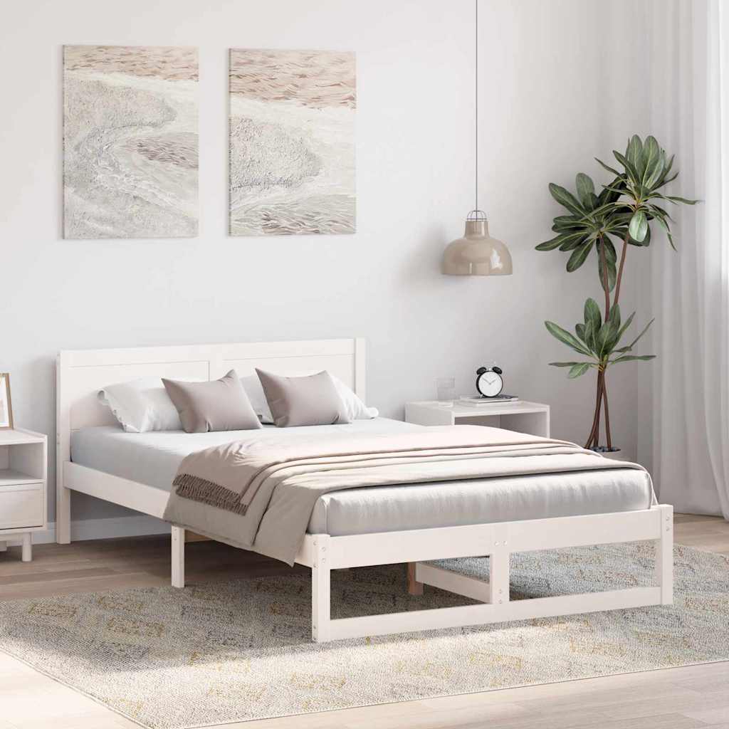 Bed Frame with Headboard White 140 x 190 cm Solid Pine Wood