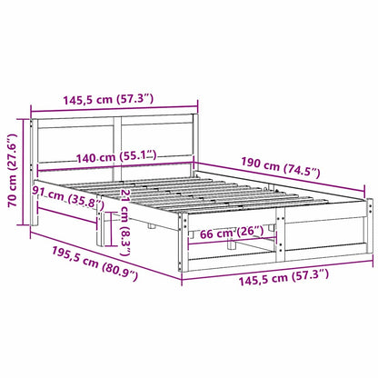 Bed Frame with Headboard White 140 x 190 cm Solid Pine Wood