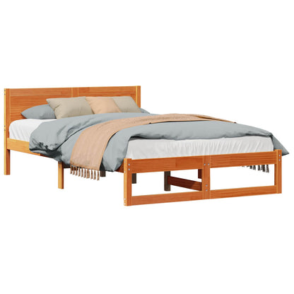 Bed Frame with Headboard Wax Brown 140 x 190 cm Solid Pine Wood