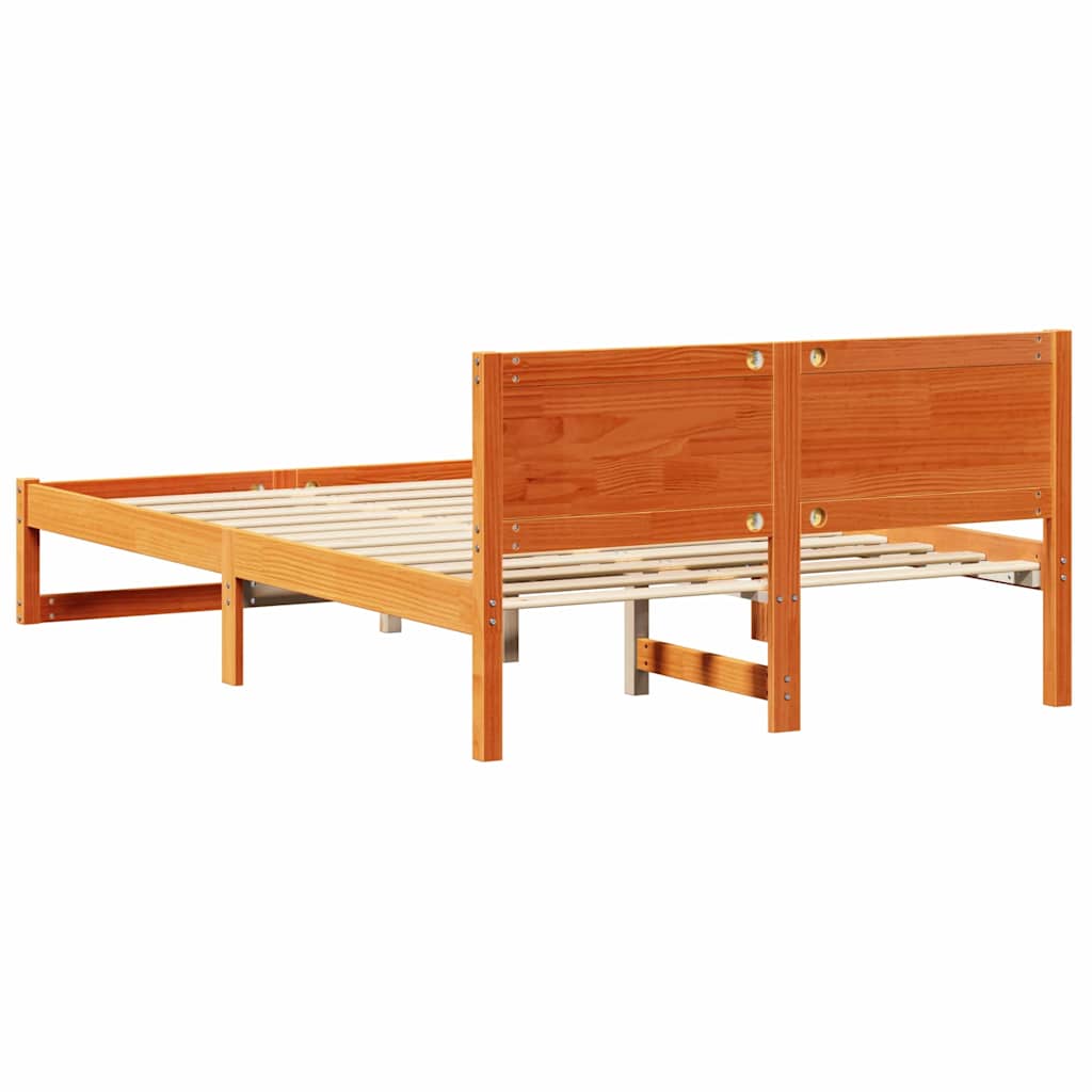 Bed Frame with Headboard Wax Brown 140 x 190 cm Solid Pine Wood