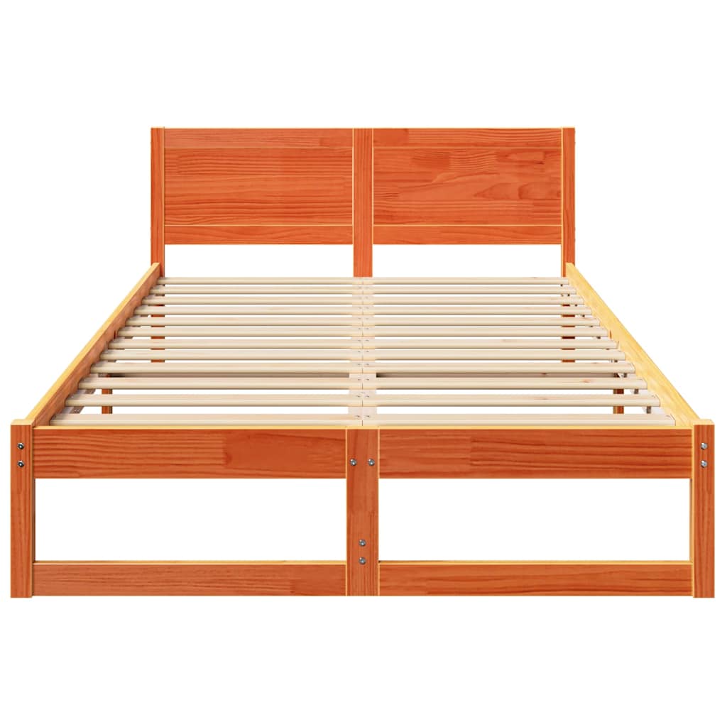 Bed Frame with Headboard Wax Brown 140 x 190 cm Solid Pine Wood